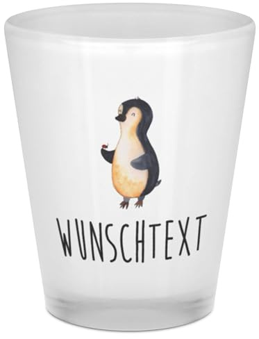Mr. & Mrs. Panda Personalisiertes Schnapsglas Pinguin Marienkäfer - Personalisierte Geschenke, Glück, Liebe, personalisiert, Wunder, Shotglas, Schnapsgläser, Kleine, Aufmerksam, mit Name, Shotgläser
