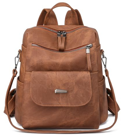 Sac a dos PU cuir femme, Sac à dos antivol femme elegant leger Deux en un décontractées, Multifonctions sac à dos femme chic pour Voyage et Travail (brun)