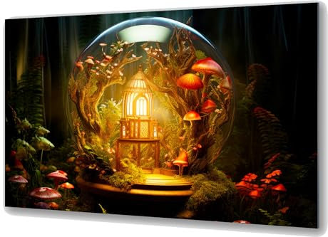 UVTECHPRINT Glasbild Wandbild Heimdekoration 90x60 cm Wohnzimmer Kunstdruck Bilder auf Glas Zauberkugel Hexe Feenwald