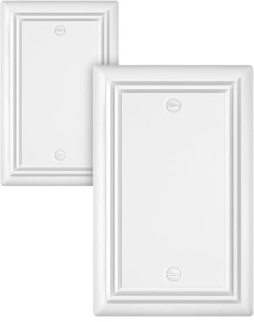 ZILLSEA Metal Wall Plates, Decorative Switch Plates and Outlet Covers (Pure White/1 Blank 2 Pack)