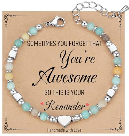 Natural Stone Bead Bracelet, Beaded Bracelets for Women, Sometimes You Forget You're Awesome Healing Bracelets with Card, Inspirational Positive Birthday Gifts for Women Girls Her Friend Mental Health
