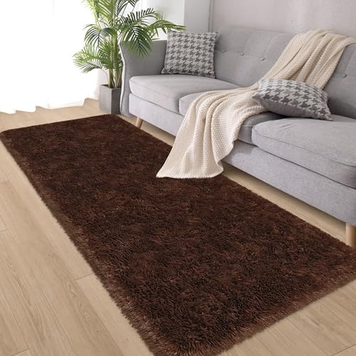 ZJYeRug Brown Rug,2x6 Runner Rug for Bedroom Living Room,Soft Fluffy Soft Plush Washable Plush Small Rugs,Shag Non Slip Fuzzy Carpet,Area Rug for Hallway Dorm Nursery Teen Boys Home Decor Aesthetic