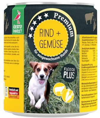 Kiebitzmarkt Premium Dose Rind & Gemüse pur Hundefutter Nassfutter (12x800 g)