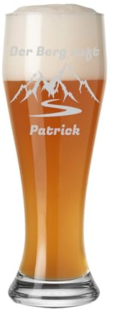 LUXENTU Weizenglas mit Gravur, Berge-Motiv, 0,5 l, 1 Stück | Personalisiertes Kristall- & Hefeweizenglas für Natur-Fans, Bergwanderer, offizielle Eichung, spülmaschinenfest