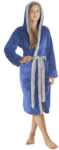 LEBENGOOD Accappatoio donna inverno – Accappatoio donna in pile, vestaglia da casa signora, coralina, accogliente, microfibra OEKO-TEX®,capucha Navy XL