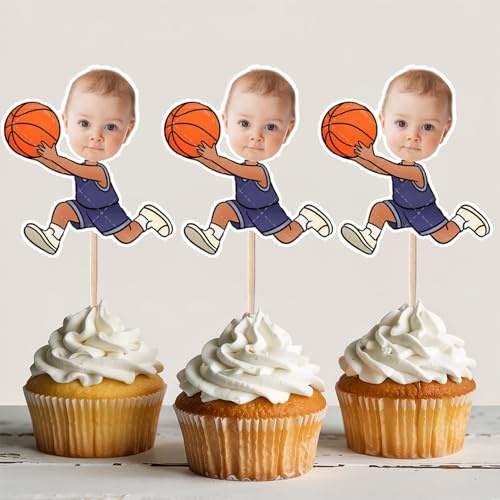Personalized Basketball Cupcake Toppers – Custom Party Hat Cupcake Toppers and Fun Face-Cutout Dessert Toppers for Birthday, Wedding, and Graduation Party Decorations (Colour-1)