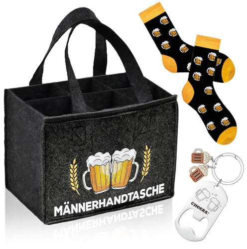 Rbleote 3 Stück Bier Geschenke Für Männer Bier Tasche Extra Dickem Filz 6 Fächern 24 X 15 X 15 Cm Bier öffner Schlüsselanhänger Bier Socken Biergeschenk Geschenk Bierfest Vater Männertag