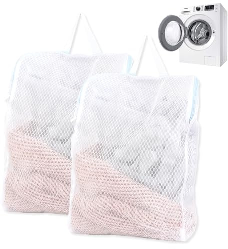 LIULINY 2 Piezas 50 x 55 cm Red de Lavandería para Lavadora, Red de Lavandería Grande con Asas Bolsa Lavadora, Bolsa de Wash Bag de Malla Fina Grande con Cremallera, para Ropa, Pantalones Camisas