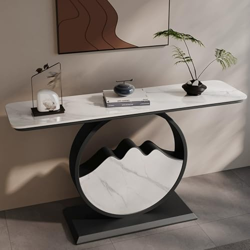 Générique Console Moderne, Table de canapé 140 cm avec Plateau en Ardoise, Table d'appoint élégante pour entrée et Couloir, Structure en métal derrière Le canapé, Design Noir-D pour Le Salon