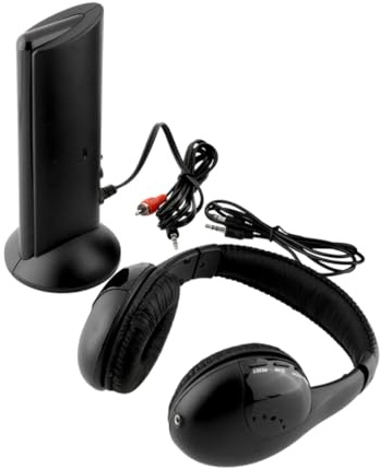 Mikinona Casque sans Fil 5-en-1 avec Microphone, Radio FM Intégrée, Son Stéréo Clair, Plastique Léger et Connecteurs 3,5mm pour Pc, TV et Téléphone