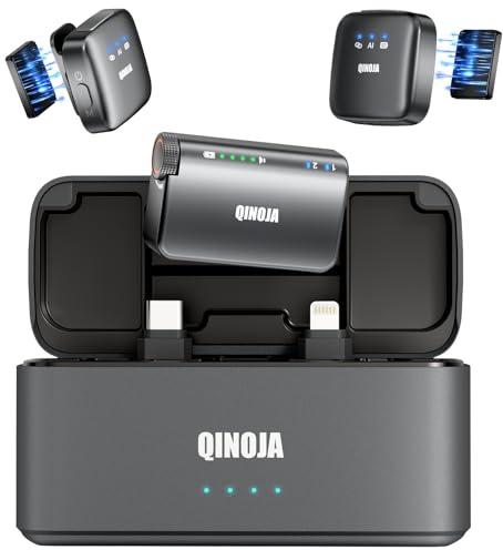 QINOJA Mini Wireless Lavalier Microphone - Ultra Compact Magnetic Clip, Lapel Mic for Vlog Interview Podcast Studio, Plug-Play AI Noise Reduction