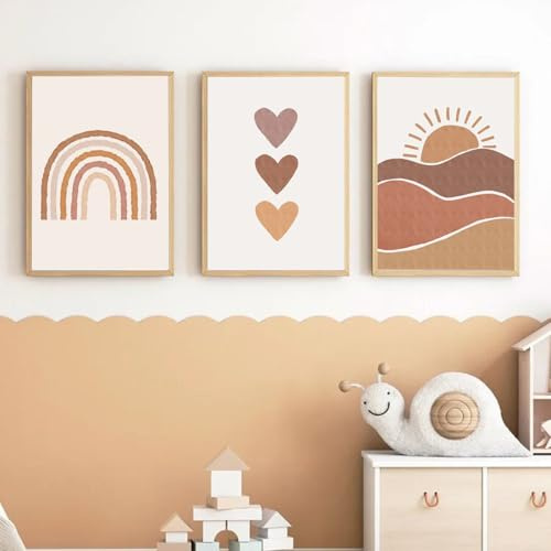 COYUN 3er Set Bilder Kinderzimmer Poster Mädchen A4 Boho Wandbilder Deko