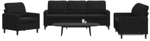YuuSsea 3-TLG. Sofagarnitur mit Kissen, Schwarz Samt, Robuste Metallrahmen, Komfortable Polsterung für Wohnzimmer, Elegantes Design, Modernes Möbelstück