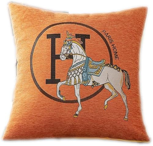 JEUDOCK 18x18'' inches Throw Pillow Cushion Covers Set Pack of 2 Pcs Embroidery Horse Luxury Modern Style Couch Sofa Pillow Cover for Living Room Bedroom (Orange)