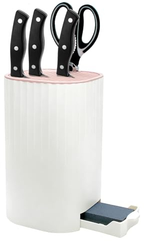 NVGFTG Bloc Couteaux Cuisine Vide, Porte Couteaux de Cuisine avec Aiguiseur Couteaux, 21 Fentes et Design D'écoulement, Blanc
