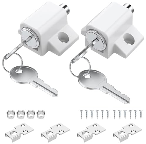 VORXEON Set di 2PZ Serrature per Finestre Scorrevoli con 4 Chiavi Universali, 2 Metodi di Installazione e Bloccaggio Totale e Limitazione Apertura per Sicurezza Bambini e Antifurto, Bianche