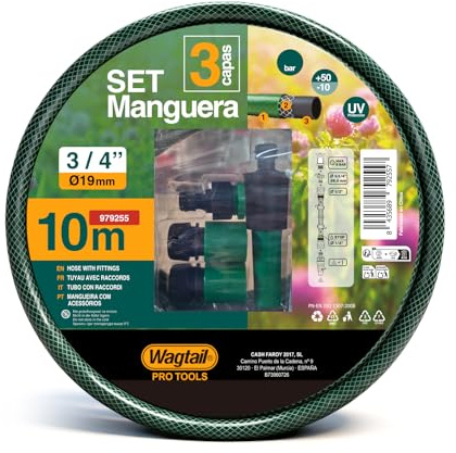 Manguera de Jardín 10M 1/2”, Reforzada con Triple Capa, con Conectores Rápidos, Adaptadores y Pistola de Riego, Resistente y Flexible (1/2, Pulgadas, 100, Centímetros)