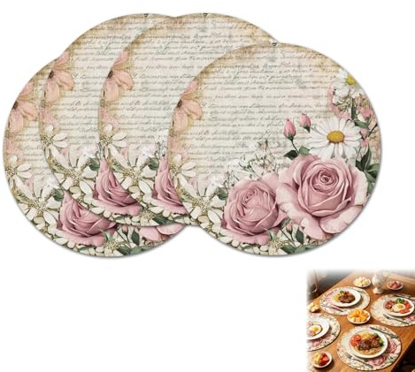 JOVYTH Set 4 Tovagliette Primavera Fiori – Sottopiatto Rotondo Lavabile 30x45cm, Decorazione Tavola per Pasqua, Estate, Cucina, Party e Vacanze