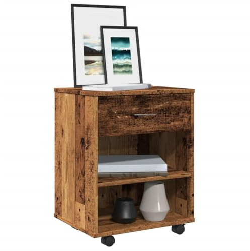 Rullcontainer gammalt träutseende trämaterial 46 x 36 x 59 cm med hjul sidoskåp arkivskåp för kontor vardagsrum förvaringsutrymme och rörlighet