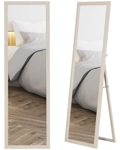 HOMCOM Miroir sur Pied Rectangulaire 160 x 50 cm Blanc Anti-Éclats | Cadre Texturé à Effet Pierre, Angle d'Inclinaison Réglable, Miroir Intégral pour Mur, Appuyé