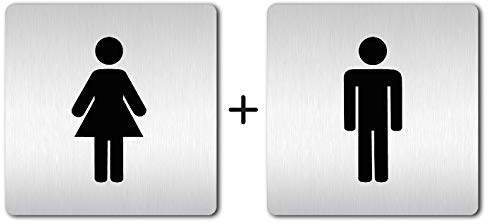 Kinekt3d Leitsysteme XXL WC Schilder 125 x 125 (B) mm Set Damen + Herren + WC Stabile Schilder aus 1,5 mm Aluminium Vollmaterial! • geschliffene Edelstahloptik • 100% Made in Germany (Variante B)
