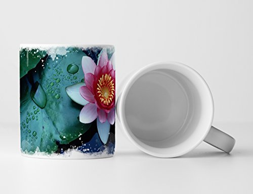 Eau Zone Fotokunst Tasse Geschenk Naturfotografie – Schwimmende rosa Seerose mit Blättern