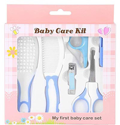 Fdit 6er Nagelknipser Schere Haarbürste Kamm Kinder Baby Maniküre Care Kit für Neugeborene Kleinkind(Blau)