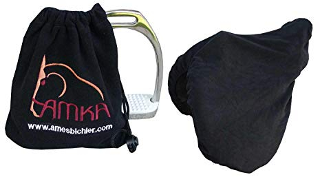 AMKA Sattelschutzbezug schwarz Stickerei im Set mit Steigbügelschoner Fleece