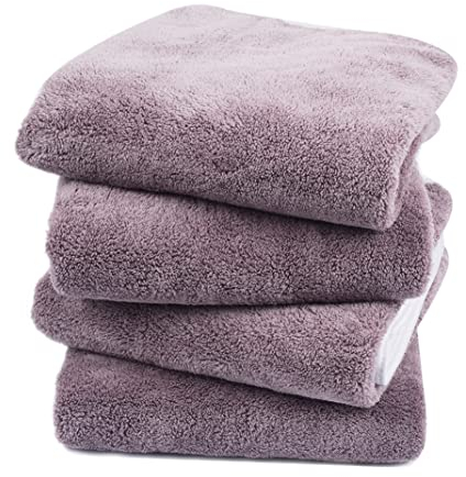 KinHwa 4er Pack Microfaser Handtücher, Stark Wasserabsorbierendes Mikrofaser Handtuch, Mikrofaser Badetuch, Super Weich Duschtücher, Schnelltrocknend & Saugstark, 40cm x 76cm, Violett