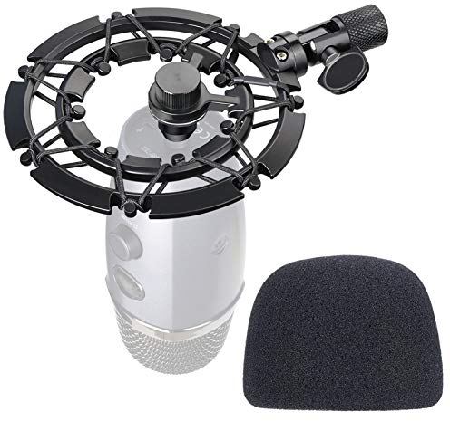 Blue Yeti Nano Shock Mount with Pop Filter, Alloy Microphone Shockmount with Foam Windscreen Reduces Vibration and Shock Noise Matching Boom Arm Mic Stand by YOUSHARES