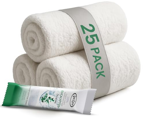 Spa Luxe - Disposable Face Towels, Cotton Facial Cleansing Towelettes Pre-Moistened with Essential Oils Biodegradable Face Wash Cloths for Sensitive Skin Travel-Friendly Wipes - (Eucalyptus, 25 Count)