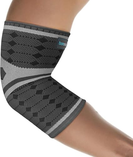 bonmedico Professionell Kusano unisex armbågsstöd, stöd för senor och muskler, elastisk kompressionstyg för att förebygga och ge smärtlindring, grå, XL