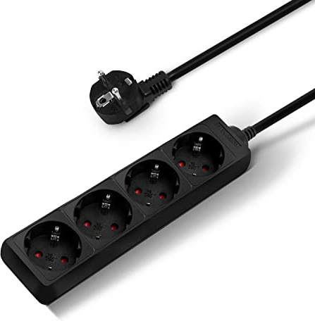 Aigostar Steckdosenleiste 4-fach Kabel 1.5m 16A 3680W,Kindersicherung, Büro, Reisen-Schwarz