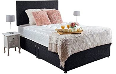 GHOST BEDS Prague Divan Bed Set + 10 Memory Sprung Mattress + Free 20 Headboard AVAILABLE (Black Crushed Velvet, 2FT6 SMALL SINGLE)