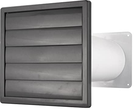 VONLIS Traversée de mur, hotte aspirante, grille à lamelles grise avec clapet anti-retour Ø 125 mm.