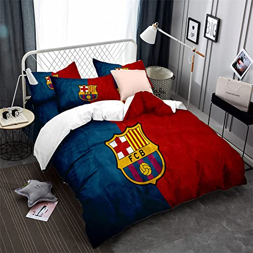 CHAOSE-DEB Football Team FC Barcelona Bettwäsche-Set Mit Kissenbezug, Kinder-Junior-Bettwäsche-Set Bettbezug + 2 Kissenbezug-Set - Feuchtigkeitsbeständig, Hypoallergen (Muster 07,135 x 200 cm)