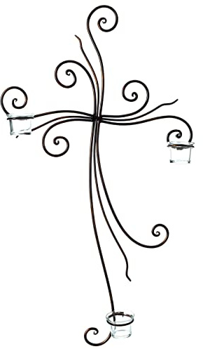 Holyart Wand Kruzifix 3 Kerzen Metall 75x45cm