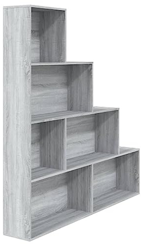 vidaXL Bücherregal Treppenregal Stufenregal Standregal Lagerregal Büroregal Regal Wandregal Aktenregal Raumteiler Grau Sonoma 155x24x160cm
