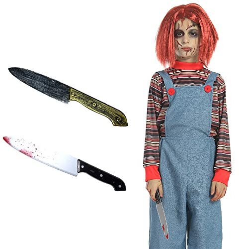 Carnavalife Lot de 2 couteaux Chucky Scream avec sang de mensonge pour costume d'Halloween pour enfant adulte