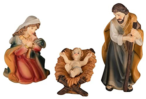 MaMeMi HEILIGE Familie KRIPPENFIGUREN [Höhe 11 cm, handbemalt aus KUNSTHARZ] – Maria, Josef & Jesuskind für WEIHNACHTSKRIPPE – Hochwertiges KRIPPENZUBEHÖR