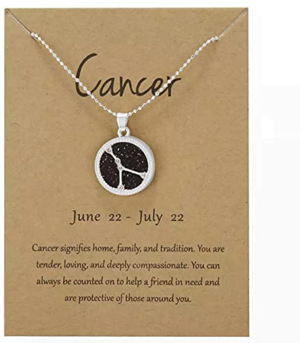 Silver Star Sign Coin Constellation Pendant Chain Necklace – Night – Cancer (22nd June - 22nd July) - Zodiac Constellation Horoscope Celestial Astrology Jewellery - Women Men Gift