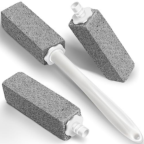Maryton Pumice Stone for Toilet Cleaning with Extra Long Handle, Replaceable Design, 1 Cleaning Handle, 3 Cleaning Stones Refills, Easy for Removing Stubborn Hard Water Stains Buildups