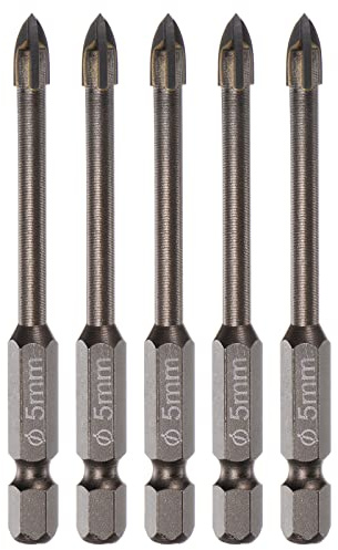 sourcing map 5pcs Titanium Coated Masonry Drill Bit, 5mm Triangle Concrete Drill Bits Ceramic Tile Drill Bit with 1/4 Hex Shank for Mirror and Ceramic Tile on Concrete Brick Wall