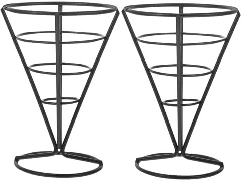 Mikikit 2 Piezas Tenedor De Bocadillos De Cono Soporte De Alambre para Patatas Fritas Soporte para Papas Fritas Bandeja De Comida Cesta De Bol Chip Acero Inoxidable Portarrollos Desechable