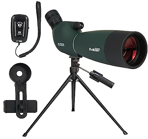 Svbony SV28PLUS Spektiv für Vogelbeobachtung, 25-75×70mm mit Kabellosem Controller, BAK4 A5 Weinrote FMC Objektiv, für Wildtier Bogenschießen Astronomie