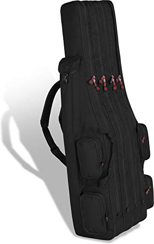 normani Rutentasche Rod Case Angelkoffer Futteral mit 2, 3 oder 4 Ruten-Fächern, Verschiedene Längen wählbar - stark wasserabweisender Fishing Rucksack Schwarz 4 Innenfächer 170 cm