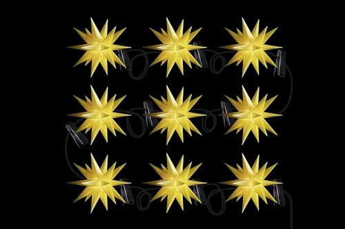 DecoTrend GmbH Sterntaler Sternenkette | Weihnachtsstern Kette | 9 Sterne | 18 Zacker | Gelb | 16cm | Innen und Außen | LED | Netzstecker | mit Timer