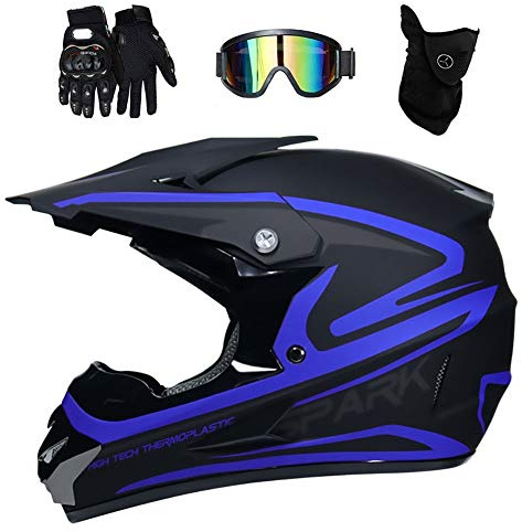 Volles Gesicht MTB Motocross-Helm mit Brille Handschuhe Maske, Erwachsene Jugend Offroad ATV Roller Motorrad Helm, Bergab Enduro BMX Quad Dreckiges Fahrrad Absturz Helm, D.O.T Zertifiziert ( Color : B