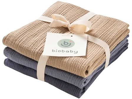 BIOBABY Mulltücher im 3er Pack aus zertifizierter Bio Baumwolle, 65x 65cm, Blau