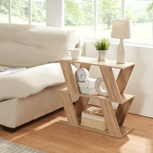 [en.casa] Table d'appoint polyvalente avec 2 étagères - Bout de canapé, table de chevet, table basse - Panneau de particules - Effet chêne - 60 x 22 x 57 cm